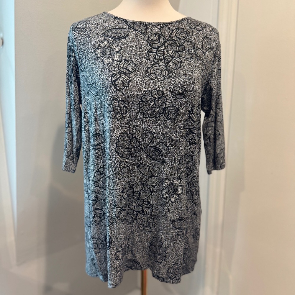 J. Jill Black White Floral Tunic Top Floral Print Versatile | Size S - Picture 1 of 9